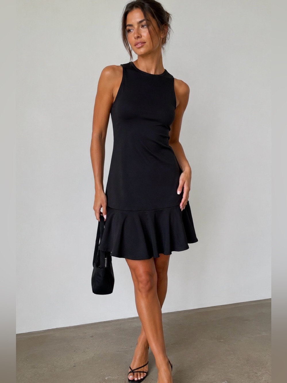 Polo by Ralph Lauren Black Sleeveless Fluted-Hem Dress no damages